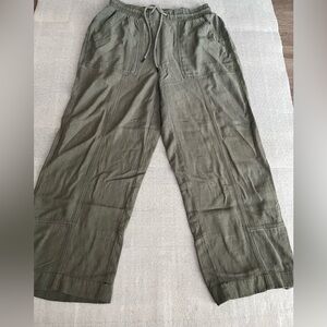 [S]Ricki’s Olive Green Women Linen Blend Ankle Pants Lagenlook Drawstring